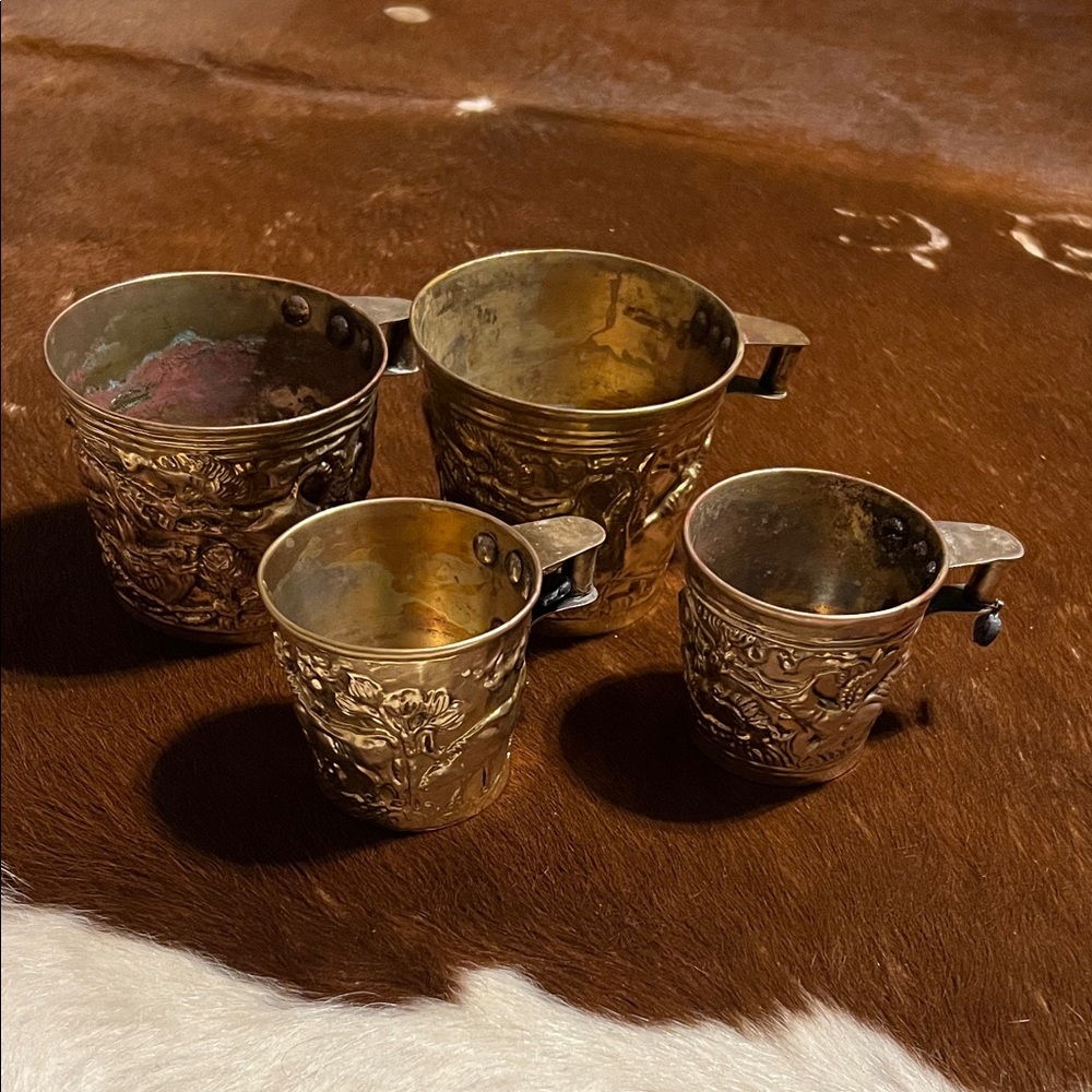 Mid Century Vintage Mycenaean Vaphio Cups, High Relief Greek, set of 4